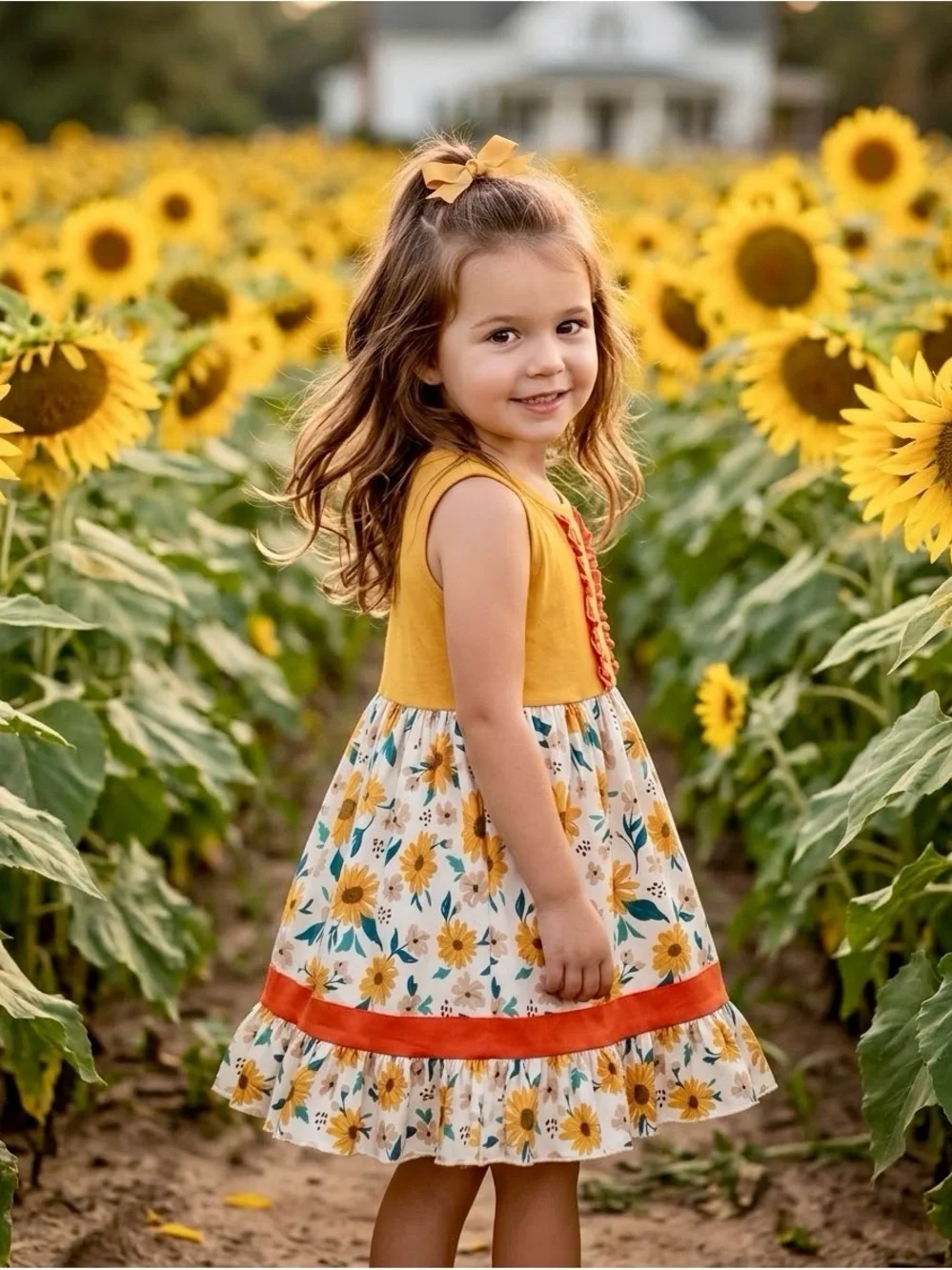 Sunflower dress Girls Farm portrait dress Fall Back to School 12mo 18mo 2 3 4 5